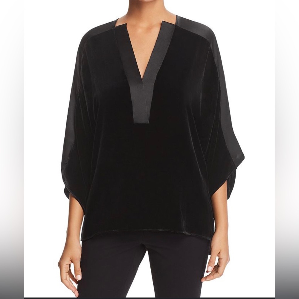 Elie Tahari Nolia Mixed-Media Dolman-Sleeve Blouse